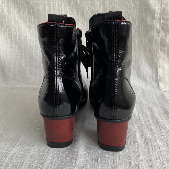 Remonte Patent Leather Black & Red Ankle Boots Sz 8.5 - Picture 5 of 16